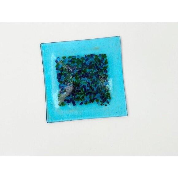 Aqua Blue Pebble Textured Vintage Contemporary Geometric Dish | Catchall | Plate - Picture 7 of 9